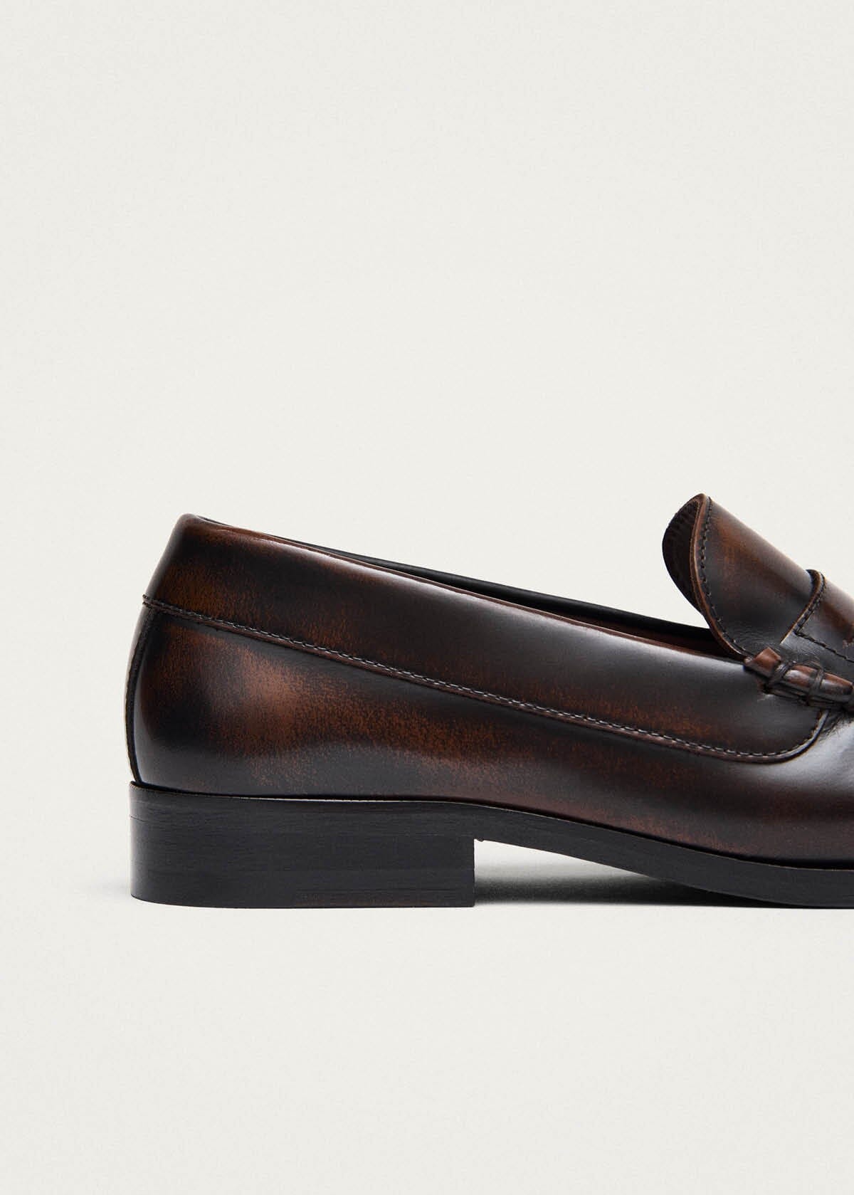 Rivet Vintage Effect Coffee Brown Leather Loafers